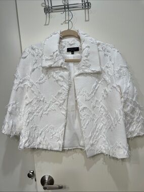 Joeffer Caoc White Textured Fringe Cropped Jacket